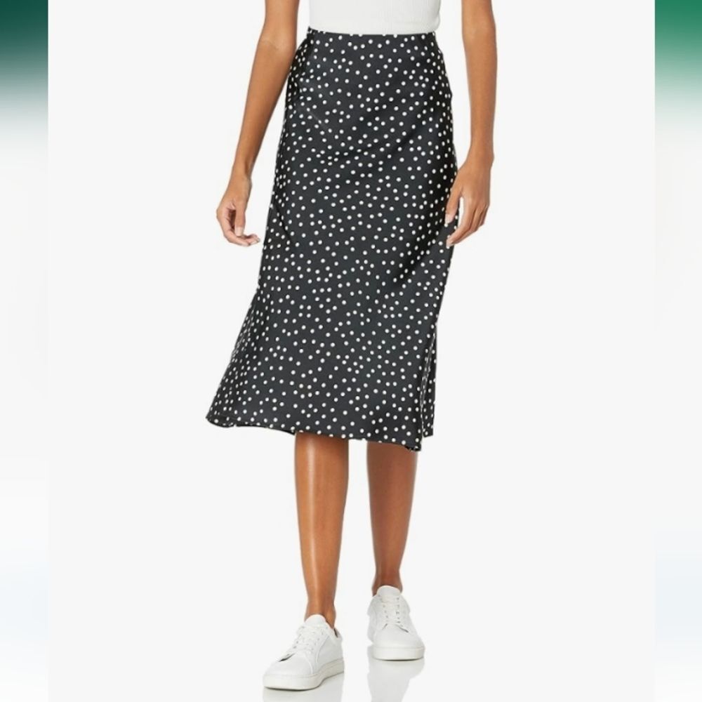 The Drop Black And White Polka Dot Maya Silky Slip Skirt Size XL NWT